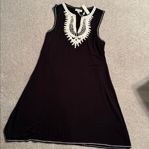 Max Studio Black Dress with Cream Crochet Accents